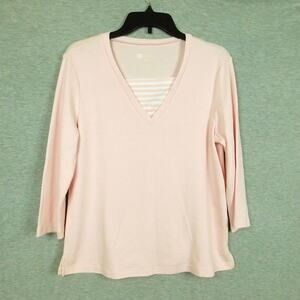 Koret Women 3/4 Long Sleeve Shirt Petite Medium PM Pink Casual